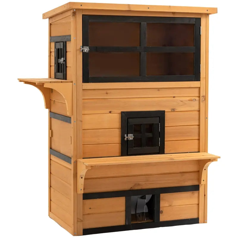 3-Tier Kitty Shelter With 5 Escape Doors, Weather Resistant, Yellow & Black