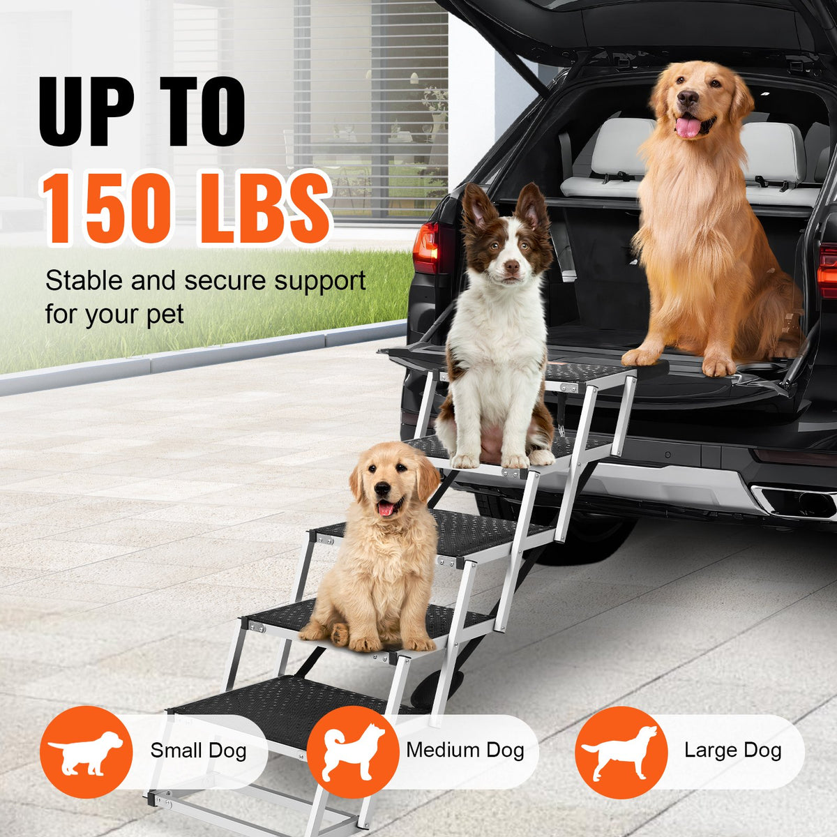 Dog Stair For Cars 5-step Folding Dog Steps Aluminum Loads Up To 150 Lbs