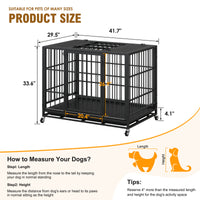 Heavy Duty Dog Crate , Mobile Pet Kennel with Lockable Wheels & Rotary Twist-Latch, Indoor Outdoor Metal Cage with Perfo