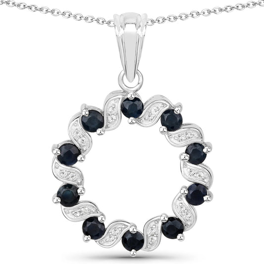 1.30 Carat Genuine Blue Sapphire and White Topaz .925 Sterling Silver Pendant