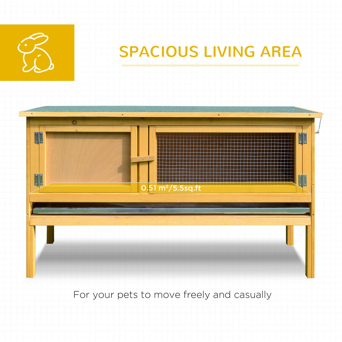 Wooden Rabbit Hutch Bunny Cage with Openable Waterproof Roof, No Leak Tray Solid Fir Wood Build for Rabbits, Chickens, D