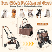Pet Stroller for Dogs and Cats, 2-in-1 Detachable Foldable 4 Wheels Pet Stroller, Quick One-Hand Fold, Storage Basket, D