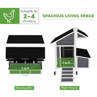 43" Chicken Coop with Wheels, Chicken Tractor with Nesting Box, Windows, Pull-out Tray, Perches, for 2-4 Hens, Gray
