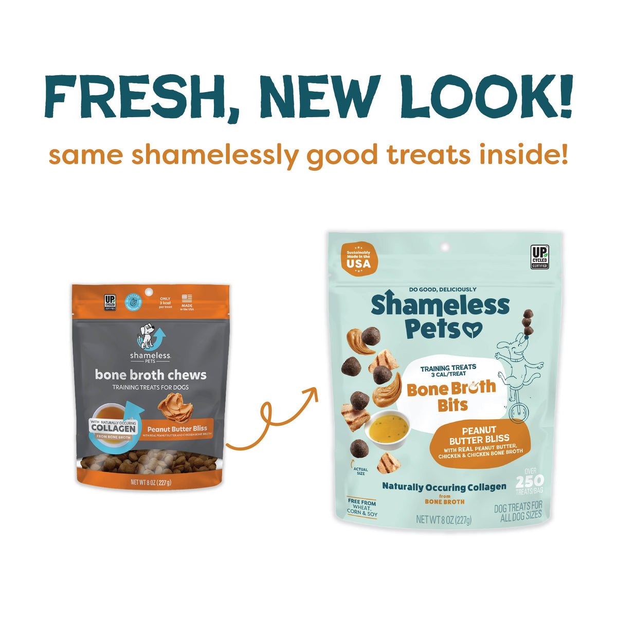 Shameless Pets Peanut Butter Bliss Bone Broth Dog Training Treats, 8 oz, Pack of 18