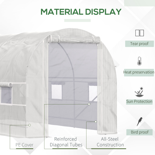 Outsunny 15 X 7 X 7 Walk-In Tunnel Greenhouse, Large Garden Hot House Kit With 6 Roll-up Windows & Roll Up Door, Steel F