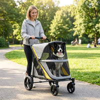 220LBS Large Capacity Dog Stroller, Foldable Pet Stroller with 360 Swivel Shock-Absorbing Wheels, One-Click Brake & Retr