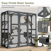 71" x 37" x 71" Outdoor Cat Enclosure, Large Wooden Cat Cage with Mesh Panels & Waterproof Roof, Well-Ventilated & Escap