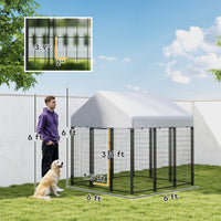 Outdoor Dog Kennel with Roof, 6 x 6 x 6 Heavy Duty Welded Wire Dog Playpen Enclosure with Escape-proof Lock