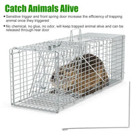 Humane Cat Trap Cage With Gloves Catch Release Live Animal Rodent Cage Collapsible Galvanized Wire For Raccoons Beavers 