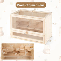 Fir Wood Hamster Cage with Flip Roof, Multi-Ladder Activity Areas for Guinea Pigs Hedgehogs