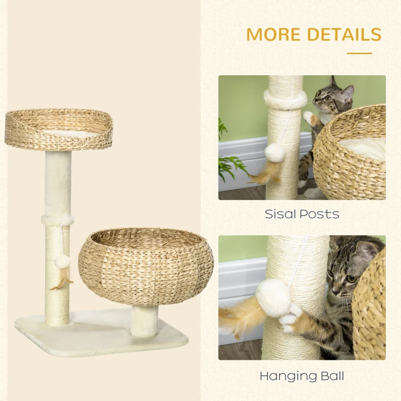 Elevated Cat Bed With Sisal Scratching Post For Indoor Kitties, Modern Cat Tree With Cute Basket Design, Small Cat Tree 