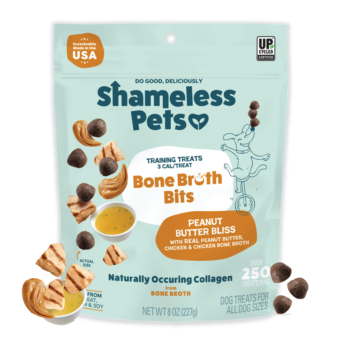 Shameless Pets Peanut Butter Bliss Bone Broth Dog Training Treats, 8 oz, Pack of 18