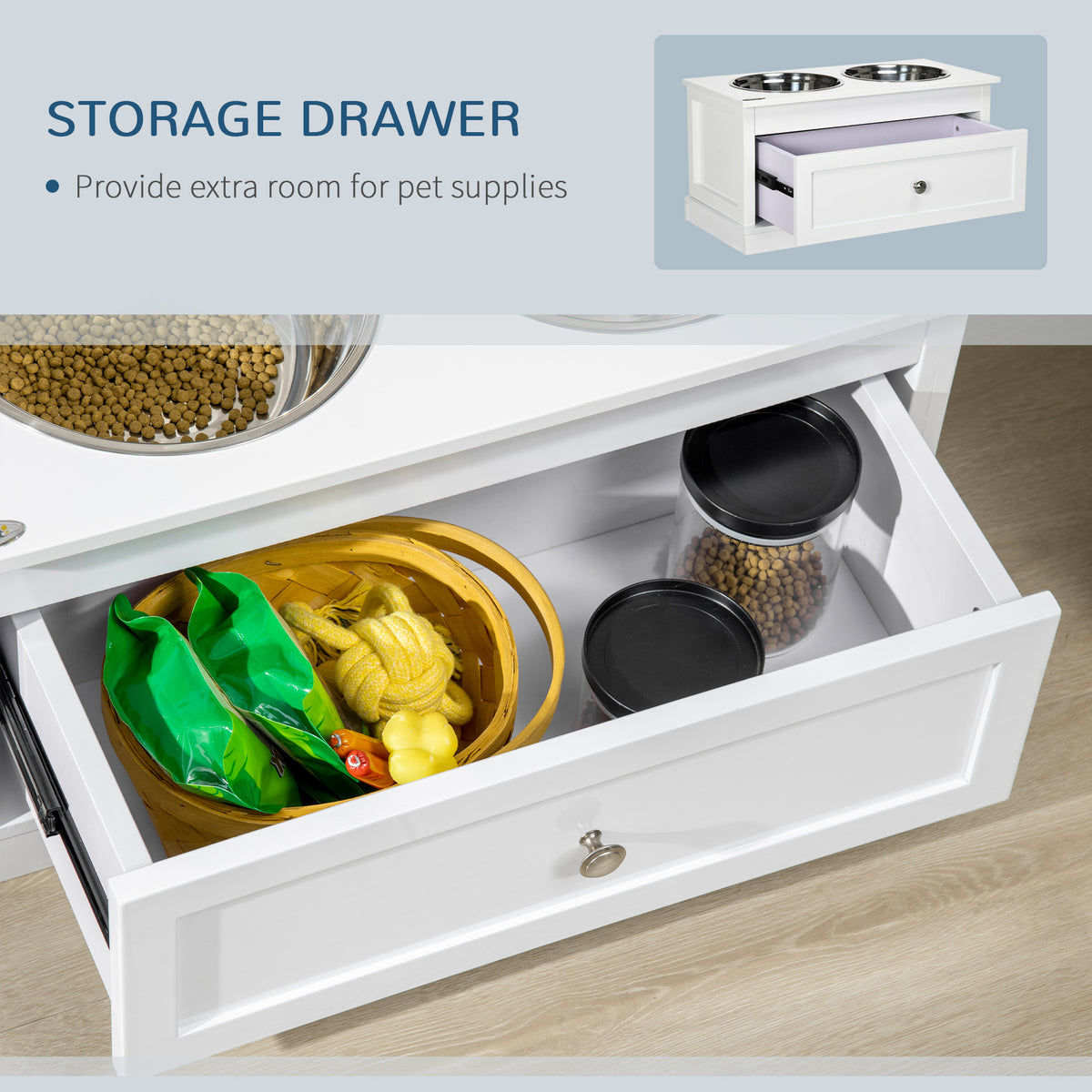 Large Elevated Dog Bowls with Storage Drawer Containing 11L Capacity, Raised Dog Bowl Stand Pet Food Bowl Dog Feeding St