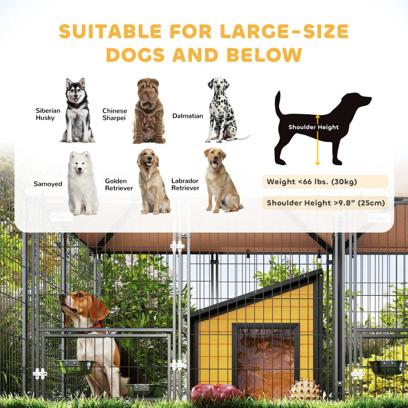 Large Outdoor Dog Kennel With 2 Rooms, Rotating & Adjustable Height Bowls, Multiple Packages Will Be Shipped Please Pay 