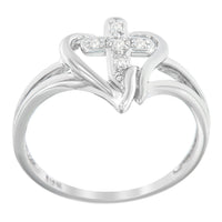 10K White Gold Diamond-Accented Cross & Open Heart Promise Fashion Ring (H-I Color, I1-I2 Clarity) - Size 7
