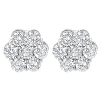 Sterling Silver 2 cttw Floral Composite 7 Stone Diamond Stud Earring (I-J, I1-I2)