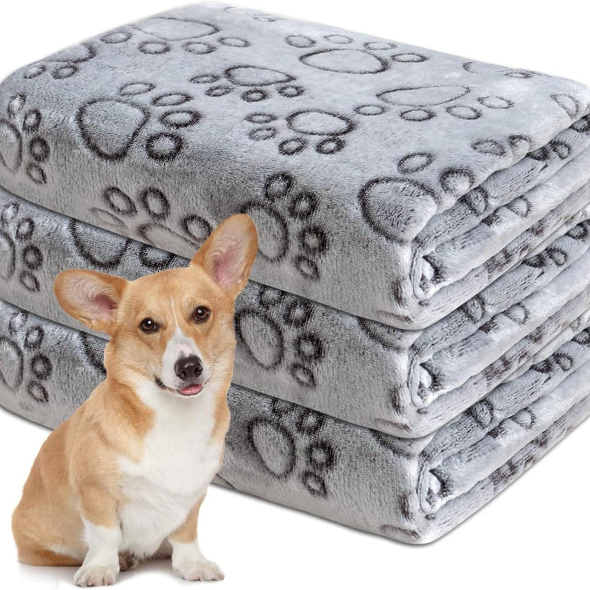 3 PackPet Blanket, Soft Plush Paw Print Dog Blanket Washable, Warm Fleece Cat Blanket For Large Medium Dogs, Sofa Couch 