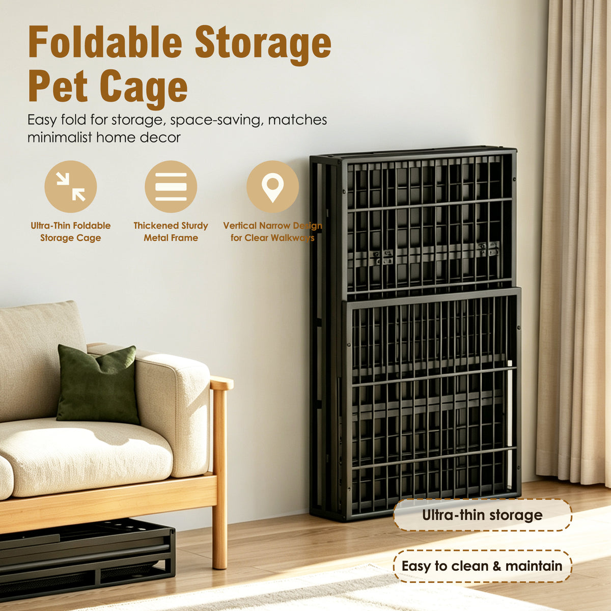 Heavy Duty Dog Crate , Mobile Pet Kennel with Lockable Wheels & Rotary Twist-Latch, Indoor Outdoor Metal Cage with Perfo