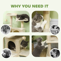 54" Cat Tree, Multi-Level Cat Tower with Scratching Posts, Cat Condos, Bed, Platforms, Ramp, Toy Ball, Beige