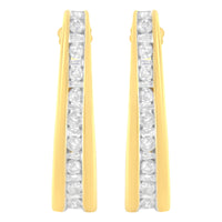 10K Yellow Gold 1 cttw Channel Set Diamond J-Hoop Earrings (H-I Clarity, I1-I2 Color)