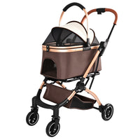 Pet Stroller for Dogs and Cats, 2-in-1 Detachable Foldable 4 Wheels Pet Stroller, Quick One-Hand Fold, Storage Basket, D