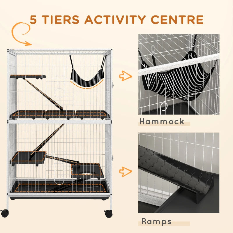 Rolling Small Animal Cage With Hammock, Ferret Cage, Chinchilla Cage, Pet Habitat, WIth 4 Doors, Removable Tray