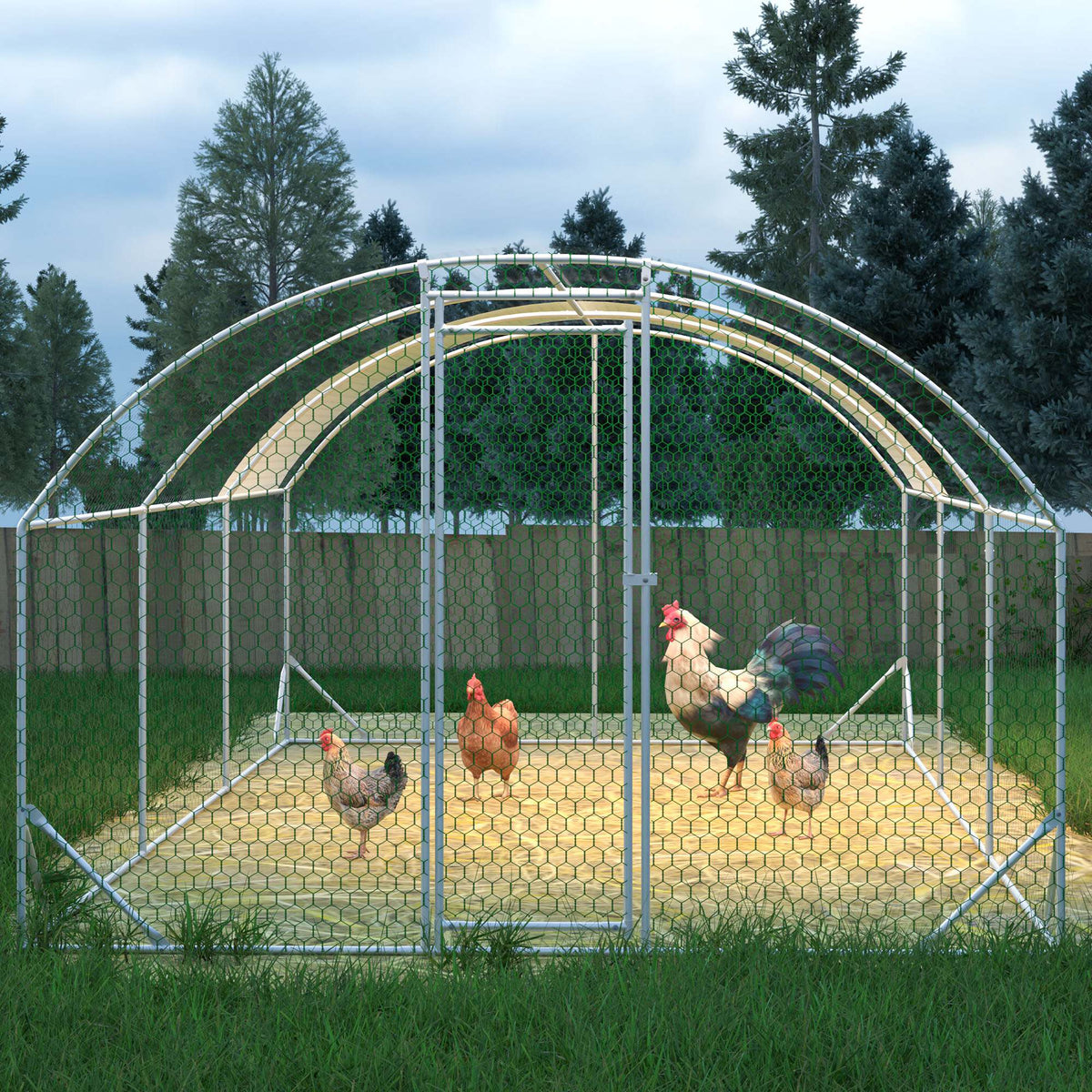Large Chicken Coop Metal Chicken Run With Waterproof And Anti-UV Cover, Dome Shaped Walk-in Fence Cage Hen House For Out