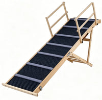 6-Level Adjustable Foldable Pet Ramp , Solid Pine Wood Non-Slip Dog Stairs with Side Rails, 145 lbs Heavy Duty Pet Step 