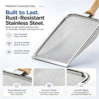 Stainless Steel Cat Litter Scoop With Fine Mesh Sifter, Durable Metal Litter Scooper With Ergonomic Wooden Handle, Heavy