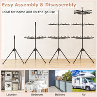 3-Tier Foldable Tripod Clothes Drying Rack With 24 Clips & 32 Rods, 70 Space Saving Laundry Dryer