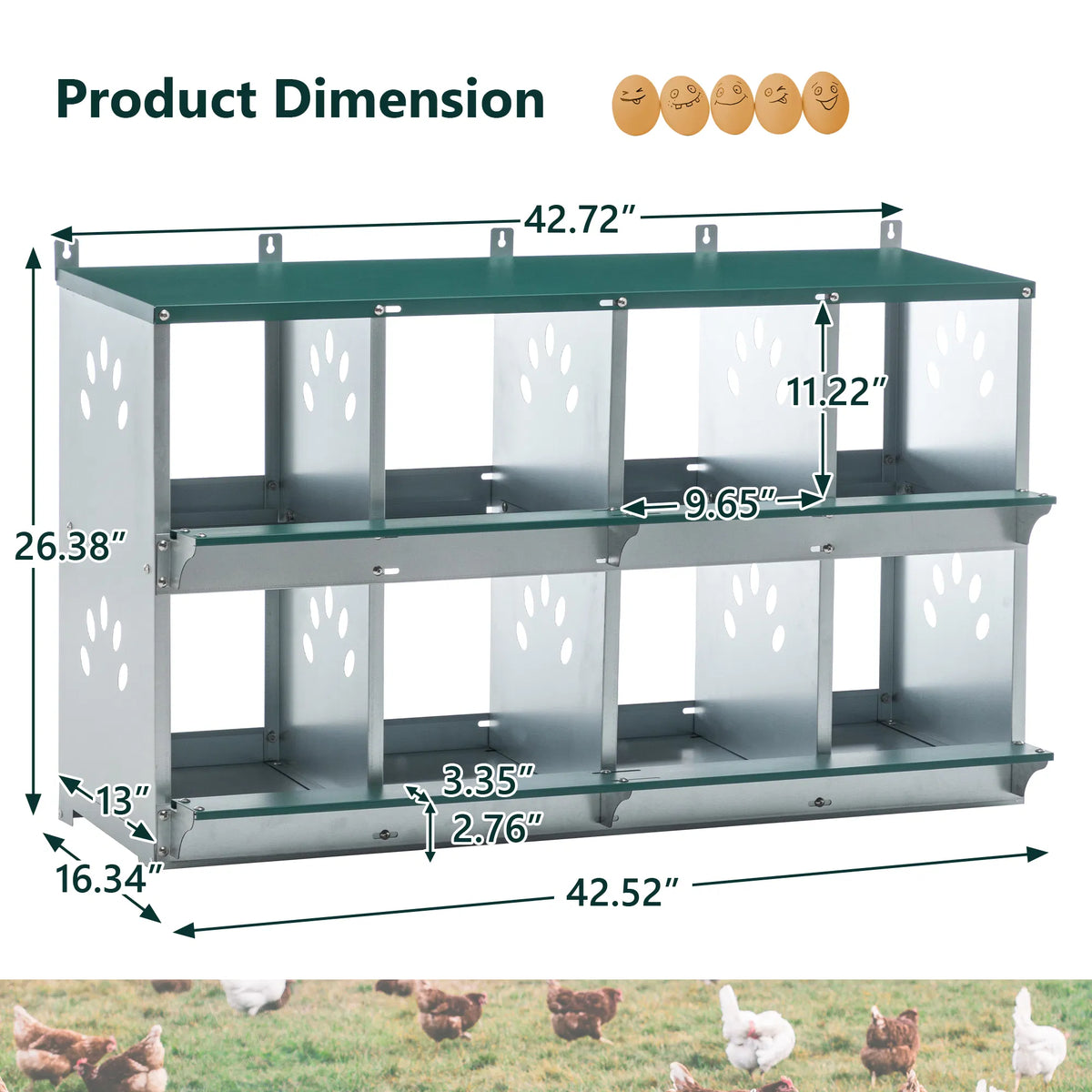 8 Room Metal Chicken Nesting Boxes 8 Compartment Egg Coop