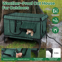 Waterproof Heated Cat House Outdoor Weatherproof Insulated Kitty Shelter Feral Cat Heating Bed with Heating Pad Anti-Che