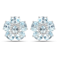 18K White Gold Plated 10.48 Carat Genuine Blue Topaz and White Topaz .925 Sterling Silver Earrings