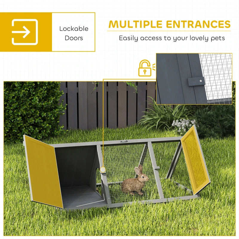Wooden Guinea Pig Hutch With Run And Doors, Outdoor Triangle Bunny House For Rabbits,Duck And Chicken