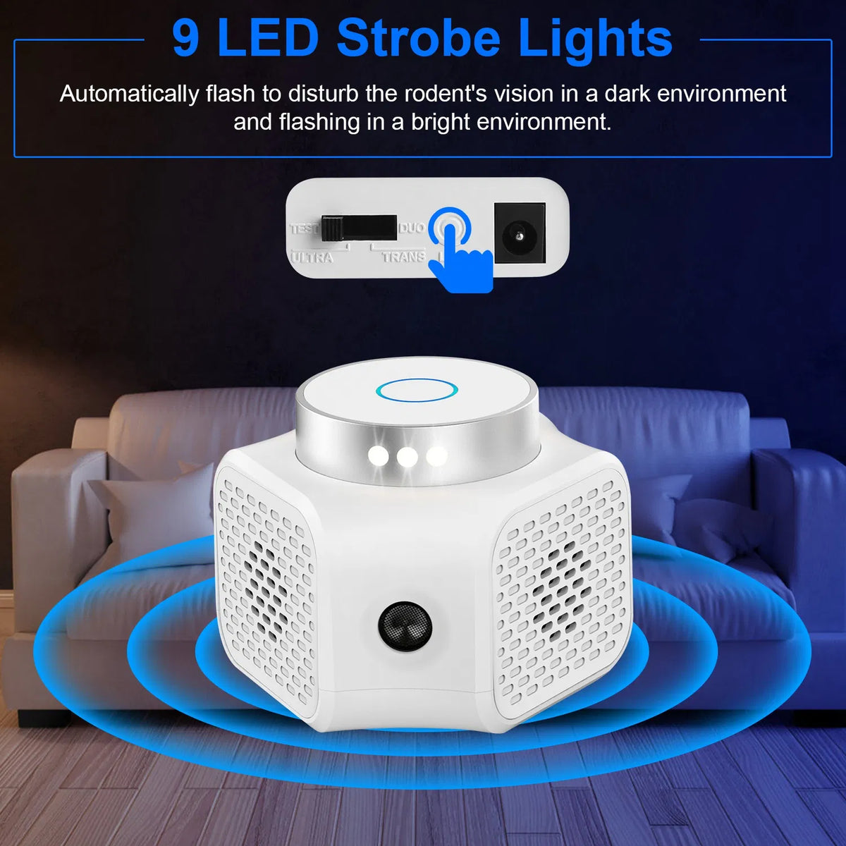 Indoor Ultrasonic Electronic Device, Dual Ultrasonic Speakers with 2235KHz & 25KHz Frequency, 4 Operation Modes, 9LED St