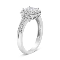 .925 Sterling Silver 1/4 Cttw Princess-cut Diamond Composite Ring with Beaded Halo (H-I Color, SI1-SI2 Clarity) - Size 7