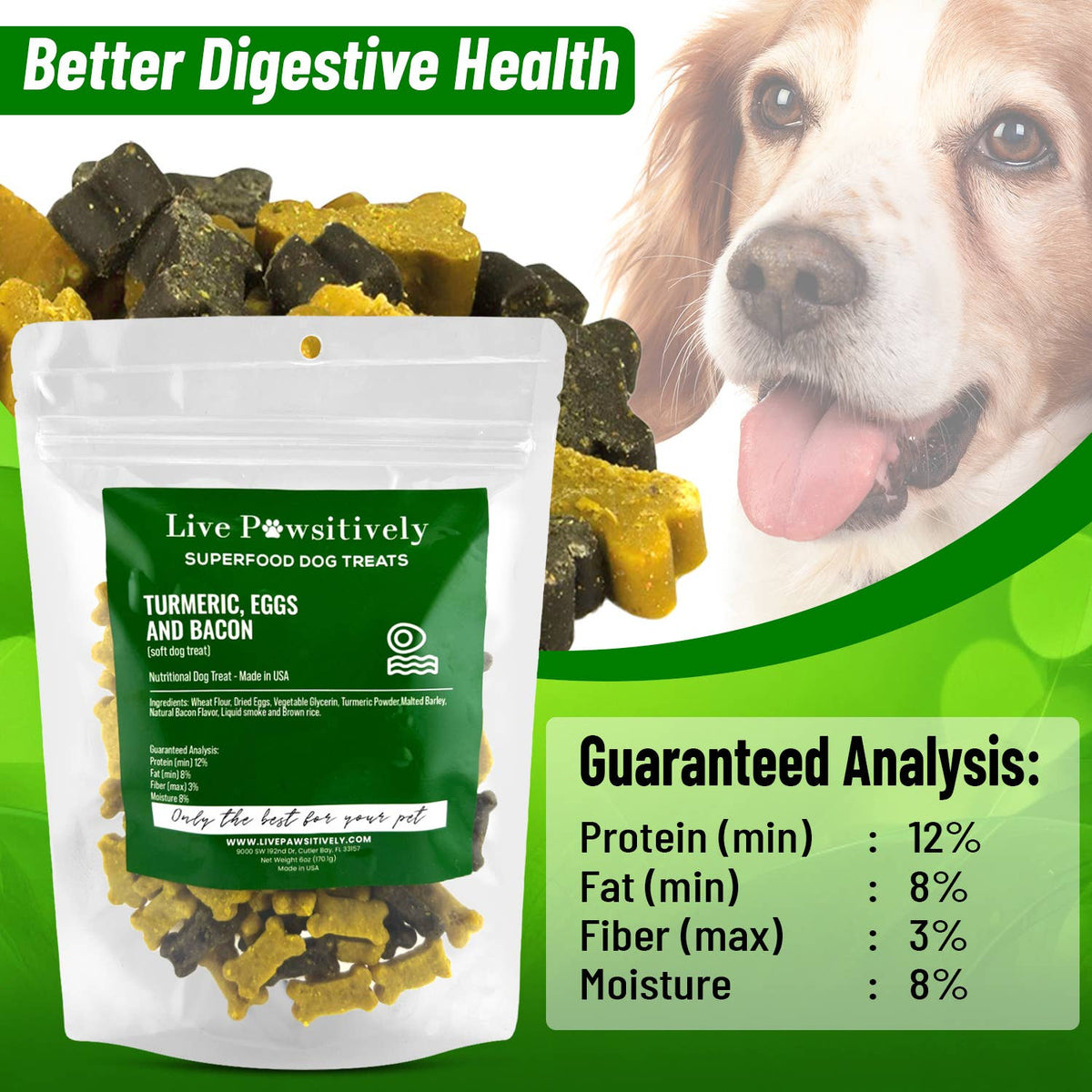 Live Pawsitive Turmeric, Eggs & Bacon Soft Dog Treats, 6 oz