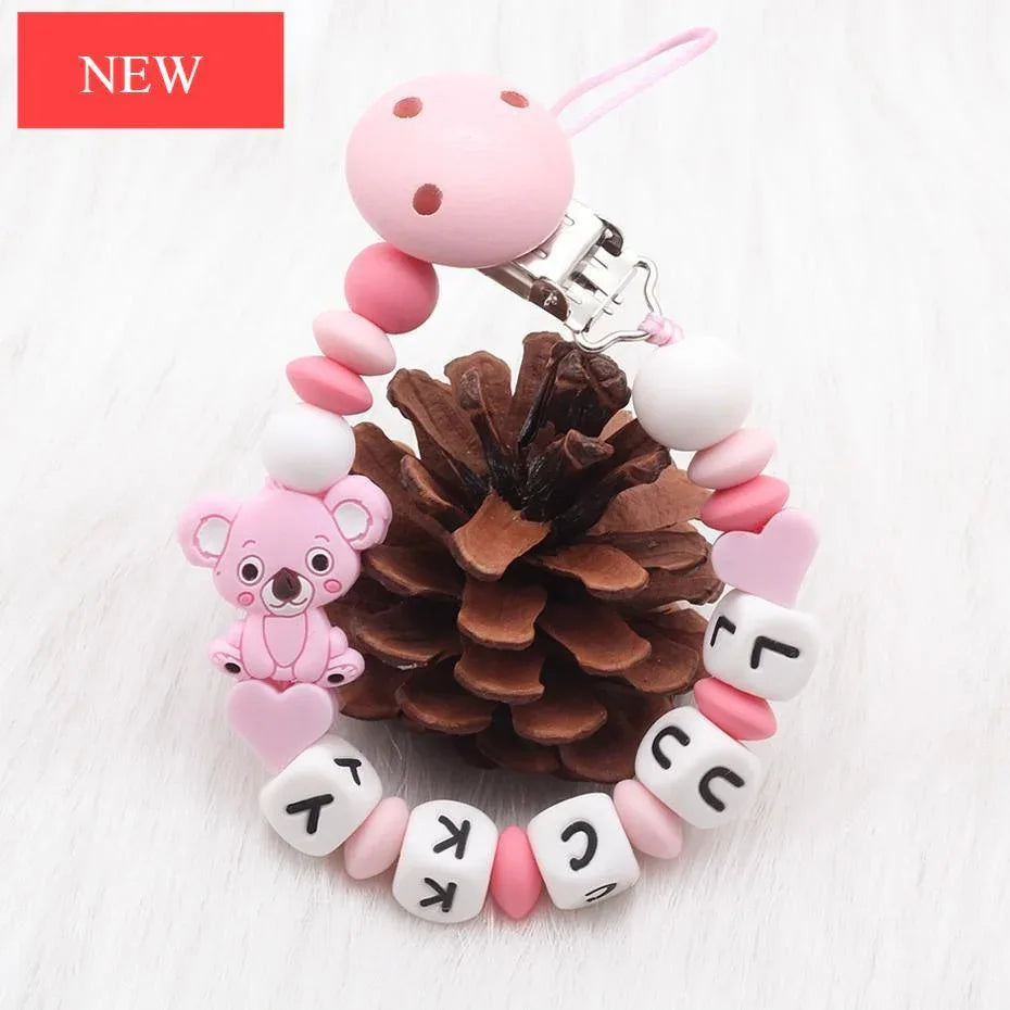 Modern Handmade Personalized Name Baby Pacifier Clips Silicone Pacifier Chain Wood Pacifier Holders For Pacifier For Baby Kids - BIG FRENCHIES