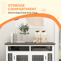 Dog Kennel Furniture Side End Table with Storage, Double Doors for Small and Medium Dogs, White