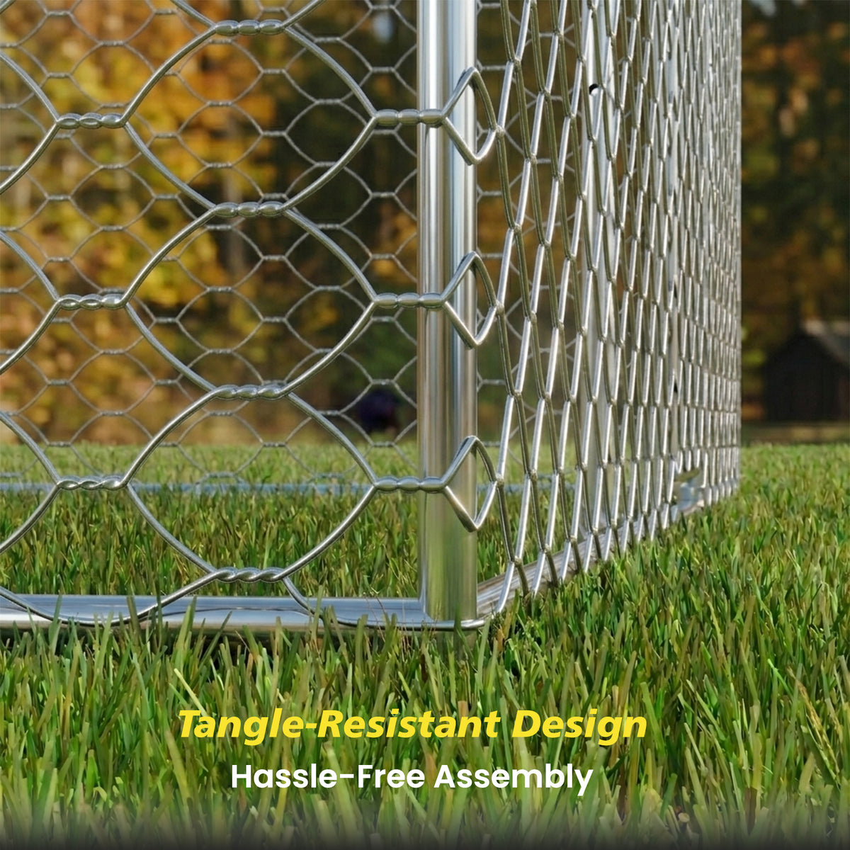 15x10 FT Large Outdoor Dog Kennel with Canopy, Heavy Duty Galvanized Steel Frame, Waterproof Cover, Built-in Elevated Fe