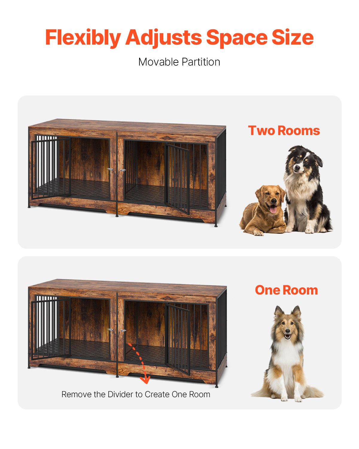 Dog Crate Furniture 75 In Indoor Wooden Dog Kennel With Divider And Tray