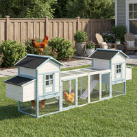Large Wooden Chicken Coop with Double Nesting Boxes, Outdoor Walk-In Chicken Run with Waterproof Asphalt Roof, Fir Wood 