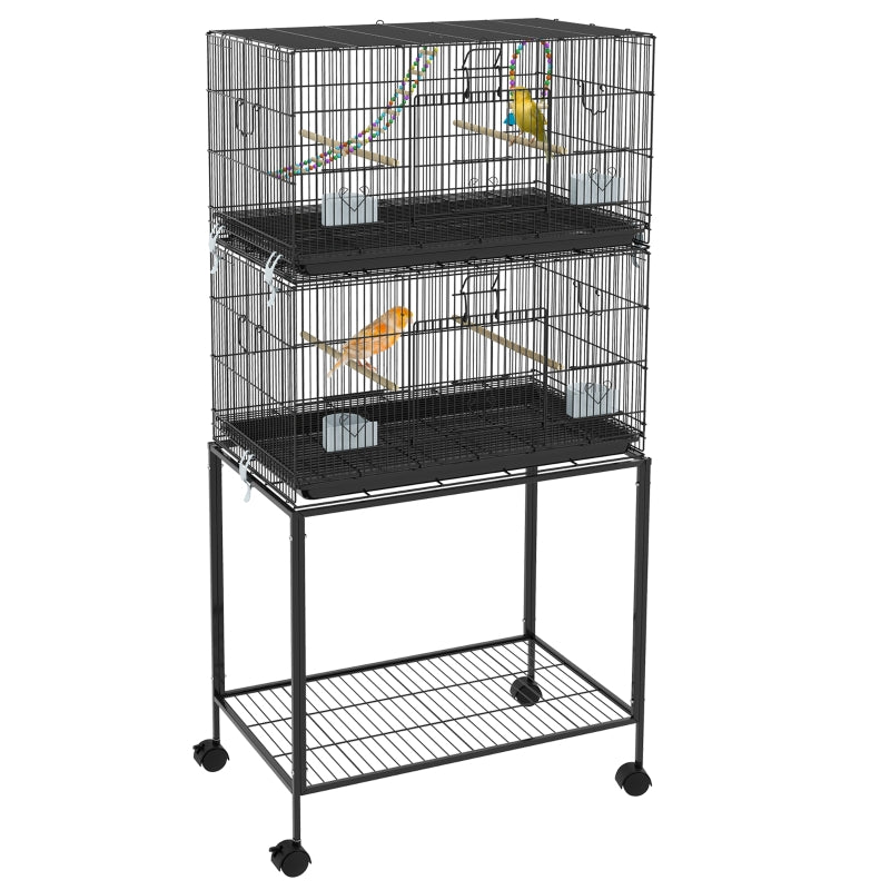 Double Stackable Bird Cage On Wheels W Stand, For Canaries