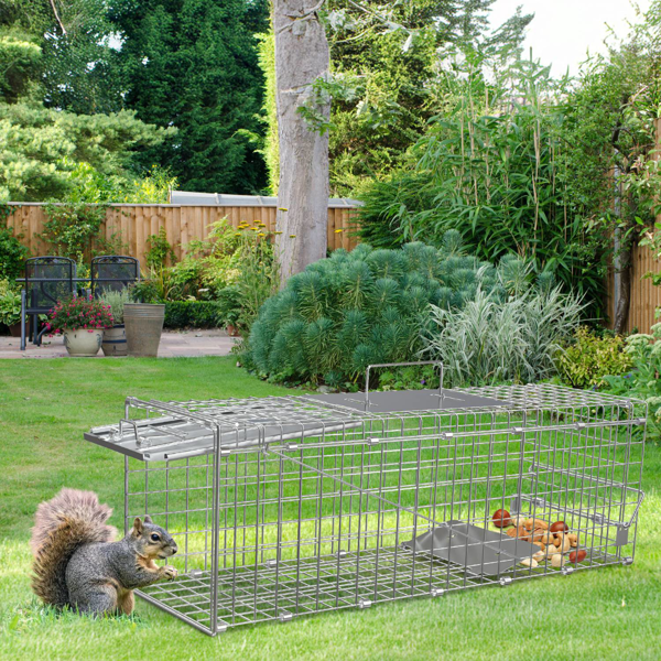 2PCS 24 Inch Humane Live Animal Trap Cage, Galvanized Steel Catch And Release Trap For Squirrel, Rabbit, Chipmunk, Groun