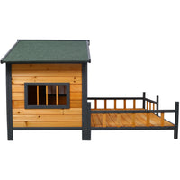 Wooden Large Dog House Outdoor Double XL Dog Kennel with Elevated Floor and Porch, Weatherproof Puppy Shelter for Small 