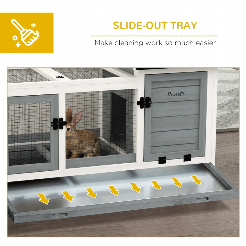Wooden Rabbit Hutch With Wheels, Run, Slide-out Tray For Small Animals, Guinea Pig, Blue
