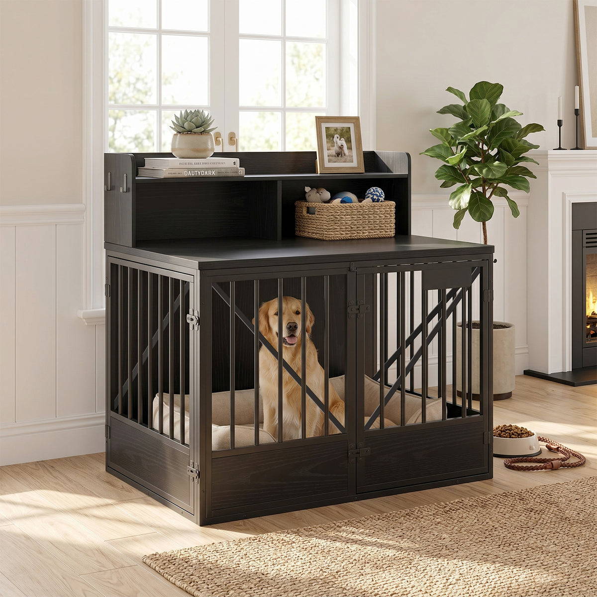 Dog Crate Large Capacity Multifunctional Spacious Top Pet Kennel With 2 Open Storage Compartment