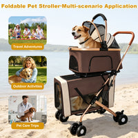 Double Pet Stroller for Dogs and Cats, Foldable Frame, 3-in-1 Convertible Carrier/Tote, Shockproof Wheels, Brake System,