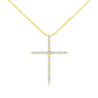 10K Yellow Gold Plated .925 Sterling Silver 3.0 Cttw Prong-Set Round Brilliant Cut Diamond Cross 18" Pendant Necklace (J-K Color, I1-I2 Clarity)