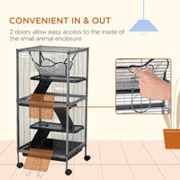Metal Small Animal Cage Rolling Big Ferret Cage, Chinchilla Cage, Sugar Glider Cage, With Hammock & 4 Tiers, Removable T